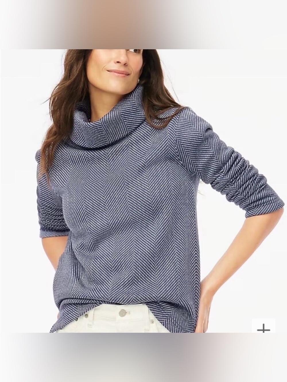 J. Crew Factory Long-sleeve Funnelneck Pullover Navy White Herringbone Small